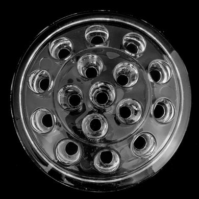 Vintage clear pressed glass flower frog with sixteen holes. These are so handy for creating beautiful floral arrangements. They make everyone look like a master floral arranger!  Measures 5