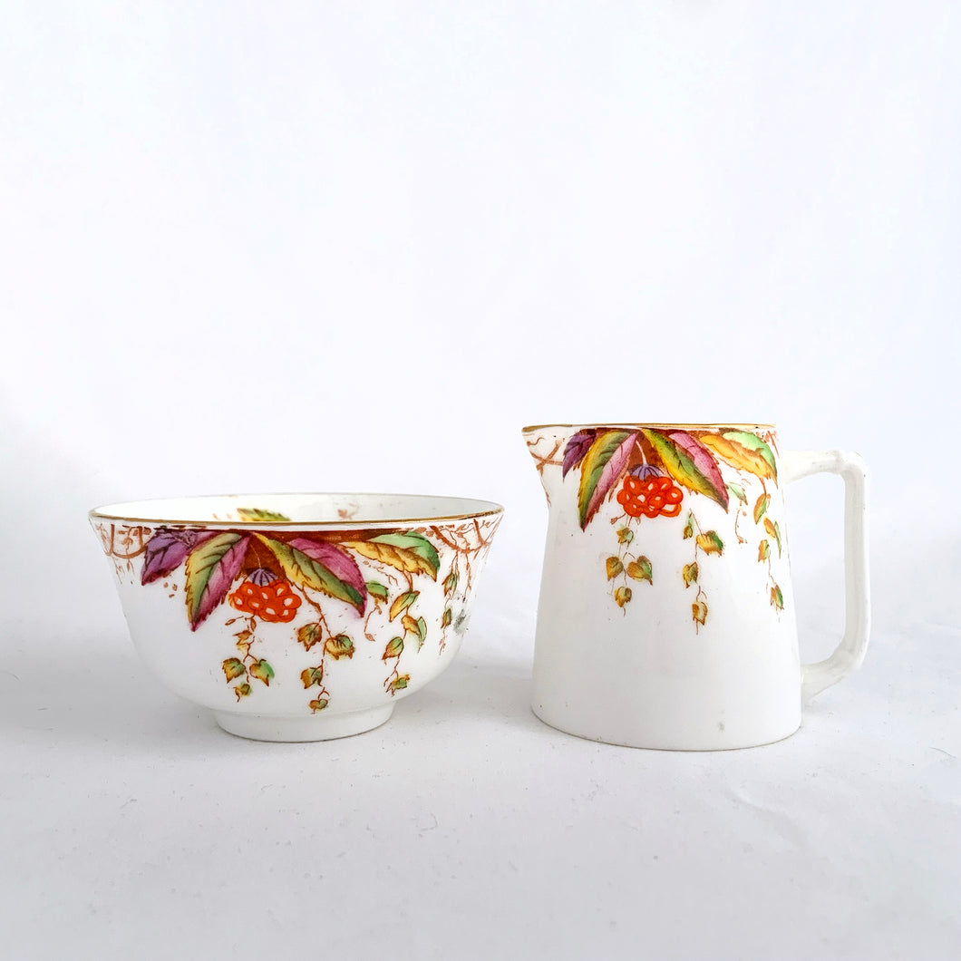 RARE antique/vintage art deco style bone china creamer pitcher and open sugar bowl in the 
