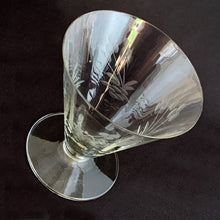 Load image into Gallery viewer, Elegant and charming set of four vintage sherbet crystal glass with an etched detail reminiscent of a water lily. Perfect for desserts, ice cream and cocktails!  In excellent condition, free from chips and cracks. Maker unknown.  Measures 3 1/2 x 4 inches   
