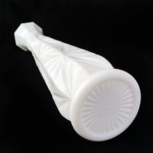 Load image into Gallery viewer, A lovely vintage white six panel milk glass floral bud vase with an impressed star pattern. Produced by the Hoosier Glass Company, circa 1960/70.  In excellent condition, free from chips/cracks.  Measures 2-1/4&quot; x 9&quot;
