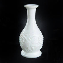 Load image into Gallery viewer, Elegant white &quot;Vintage Grape&quot; milk glass bud vase. Produced by the Imperial Glass Company, between 1950 - 1980. Perfect for a pretty floral bouquet!  In excellent condition, free from chips or cracks.  Measures 2-5/8&quot; x 6&quot;
