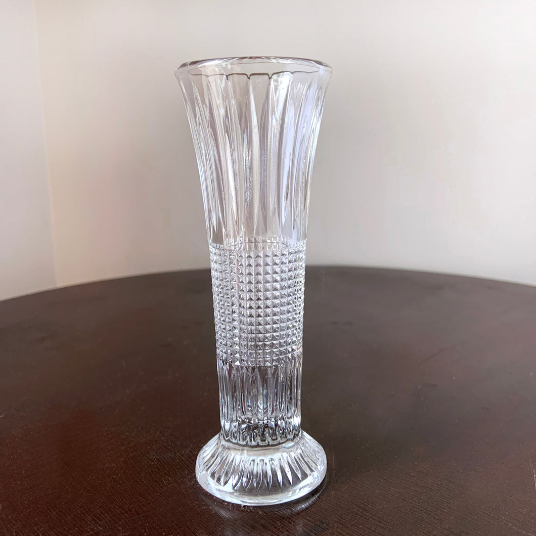 Vintage Clear Pressed Glass Banded Footed Bud Vase