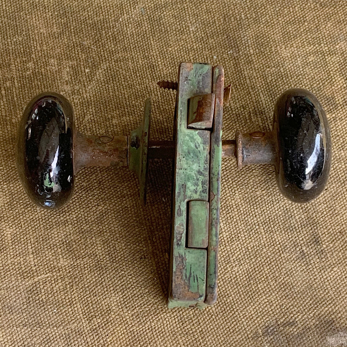 Salvaged Vintage Black Porcelain Door Knob Lock Set Salvage House Parts