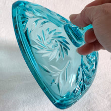 Load image into Gallery viewer, Vintage Capri Pressed Glass 6045 Turquoise Lidded Candy Box Pinwheel Pattern Hazel Atlas Glass Co. Collectible Glassware Trinket Dresser Vanity Dish Bowl Lidded Covered Home Decor Boho Bohemian Shabby Chic Cottage Farmhouse Mid-Century Modern Industrial Retro Flea Market Style Unique Sustainable Gift Antique Prop GTA Hamilton Toronto Canada shop store community seller reseller vendor
