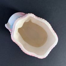 Load image into Gallery viewer, Vintage white lustreware baby bootie planter with pink bows and edge details, and a hint of blue. This would so adorable in a nursery either with a plant, succulent or use it to store/display baby accessories!  Marked on the bottom with Rubens Originals symbol and Japan.  In excellent condition, no chips or cracks.  Measures 4 x 4 x 3 inches
