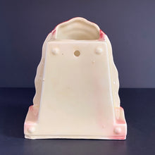 Load image into Gallery viewer, Vintage Circa 1948 Art Deco Shawnee Pottery Wall Pocket Planter, Clock, Shape 530 Ceramic Houseplant Clockface plant succulent mid century modern fleamarket style home decor shabby chic Hamilton Antique Mall Toronto Canada art pottery collectible McCoy yellow pink home decor houseplant
