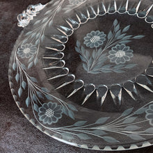 Load image into Gallery viewer, Vintage Viking Glass Co. Cut Crystal Plate Etched J.W. Hughes in Corn Flower Pattern 12 petal petalled leaf sprays cake serving platter dessert breakfast lunch luncheon brunch dinner party entertaining special occasion Toronto Canada gift
