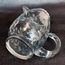 Load image into Gallery viewer, Vintage WJ Hughes Corn Flower Crystal Mini Pitcher leaf sprays jug handles hand blown glass crystal  12 petals petalled elegant breakfast brunch lunch dinner beverage water mini party gift wedding shower housewarming collector collectible entertaining glassware tableware housewares special occasion Toronto Canada beaded edge spout
