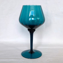Load image into Gallery viewer, Empoli Teal Blue Mid Century Modern Art Glass Goblet with Twisted Stem, Made in Italy
