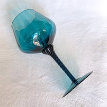 Load image into Gallery viewer, Empoli Teal Blue Mid Century Modern Art Glass Goblet with Twisted Stem, Made in Italy
