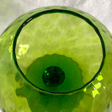 Load image into Gallery viewer, This spectacular piece of optic art glass produced in the Empoli region of Italy, features a fabulous quilted pattern in a striking green with matching hand blown stem. This superb mid-century piece of art glass would make a unique addition to your decor collection. Dates between 1950 to 1970.  In excellent vintage condition, no chips or cracks.  Measures 8 x 9 1/2 inches

