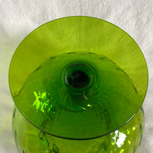 Load image into Gallery viewer, This spectacular piece of optic art glass produced in the Empoli region of Italy, features a fabulous quilted pattern in a striking green with matching hand blown stem. This superb mid-century piece of art glass would make a unique addition to your decor collection. Dates between 1950 to 1970.  In excellent vintage condition, no chips or cracks.  Measures 8 x 9 1/2 inches
