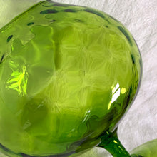 Load image into Gallery viewer, This spectacular piece of optic art glass produced in the Empoli region of Italy, features a fabulous quilted pattern in a striking green with matching hand blown stem. This superb mid-century piece of art glass would make a unique addition to your decor collection. Dates between 1950 to 1970.  In excellent vintage condition, no chips or cracks.  Measures 8 x 9 1/2 inches
