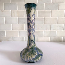 Load image into Gallery viewer, Vintage Sea Drift vase in shape 99/8. Designed by Rachel Bishop in 2002. Numbered edition, 202. This is an absolutely stunning piece, hand painted over slip glaze on a dark blue ground with shades of blue, green purple and creamy white. Produced by Moorcroft Pottery, England. In excellent condition, no chips, cracks or repairs. Production marks on the bottom. In original box. Offered from our personal collection. Measures 3-1/2&quot; x 8&quot;
