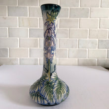 Load image into Gallery viewer, Vintage Sea Drift vase in shape 99/8. Designed by Rachel Bishop in 2002. Numbered edition, 202. This is an absolutely stunning piece, hand painted over slip glaze on a dark blue ground with shades of blue, green purple and creamy white. Produced by Moorcroft Pottery, England. In excellent condition, no chips, cracks or repairs. Production marks on the bottom. In original box. Offered from our personal collection. Measures 3-1/2&quot; x 8&quot;
