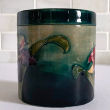 Load image into Gallery viewer, Vintage Moorcroft Art Nouveau Deco Mid-Century Mid Century Pottery Anemone Lidded Jar Green Ground Yellow Pink Red Purple Green Ceramic Dresser Apothecary Stoke-on-Trent England flea market style home decor antique unique hostess housewarming gift Toronto Canada shop store community seller reseller vendor
