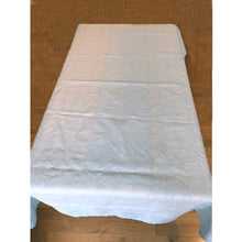 Load image into Gallery viewer, Vintage blue-on-blue damask Belgian linen tablecloth. It&#39;s in excellent condition and would make any table look stunning!  Size: 55&quot; x 96&quot;
