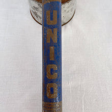 Load image into Gallery viewer, A great branded vintage sprayer with wonderfully preserved graphics of the Unico company. Made in Canada, eh?   Operated by a manual hand pump with wood handle and metal barrel for liquid.  Measures 16 inches in length
