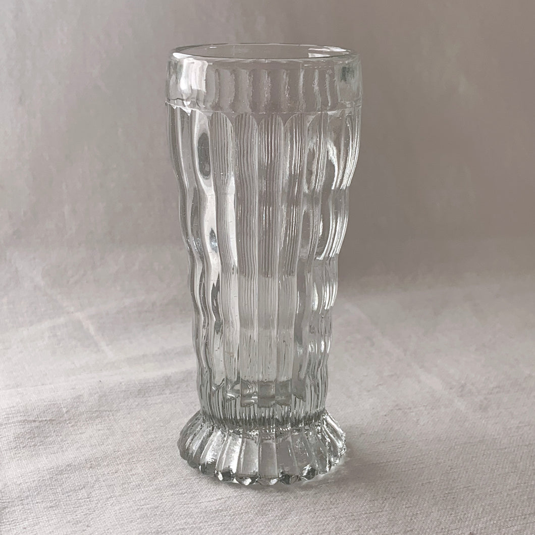 Vintage Clear Pressed Glass Vase with Wavy and Ribbed Details