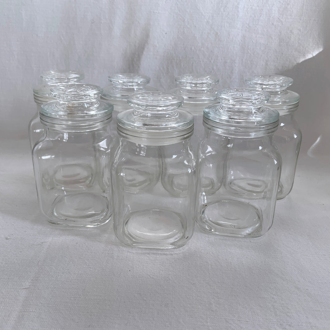 Vintage Clear Pressed Glass Lidded Apothecary Jars Home Decor Counter Food Storage Craft Small  Shabby Chic Farmhouse Flea Market Style Unique Gift GTA Hamilton Toronto Canada shop store community seller reseller vendor