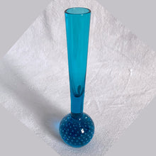 Load image into Gallery viewer, Vintage Aseda Glusbruk Art Glass Hand Blown Turquoise Teal Blue Paperweight Bud Flower Floral Bouquet Arrangement Controlled Bubbles Weighted bottom Paperweight bullicante Vase Sweden glassware tableware Home Decor Shabby Chic Cottage Flea Market Style Unique Sustainable Gift Antique Prop GTA Hamilton Toronto Canada shop store community seller reseller vendor
