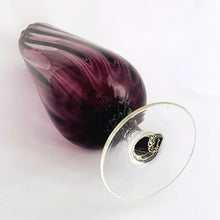 Load image into Gallery viewer, This gorgeous art glass goblet features a lovely vertically fluted optic amethyst glass and the clear twisted stem adds a lovely finishing touch. A great example of mid-century modern art glass to add to your decor collection. Produced in the Empoli Region of Italy, between 1950 to 1970 and was imported by Giftcraft of Toronto (sticker on bottom).  In excellent  condition, no chips or cracks.  Measures 10 inches
