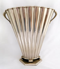 Load image into Gallery viewer, Vintage Fluted Vase, Made in India Silver Ribbed Pedestal Home Decor Decorating Floral Flower Shabby Chic Fancy Pewter Pier 1 Bombay Co Hamilton Antique Mall Flea Market Style Toronto Canada
